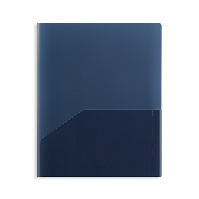 Staples 2 Pocket Plastic Presentation Folder, Letter Size, Navy (ST26384-CC) image 1