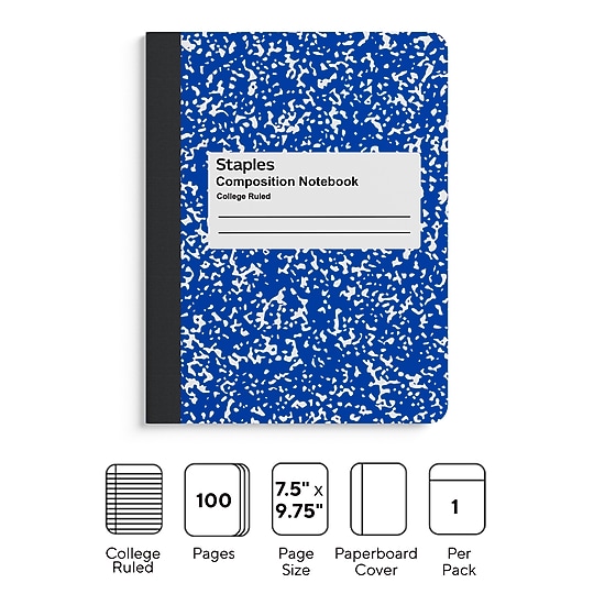 STAPLES Composition Notebook, 9.75” x 7.5”, College Ruled, 100 Sheets, Blue~#|#~C25F4BCD-E279-4353-BABC5DEB3D444029_sc7
