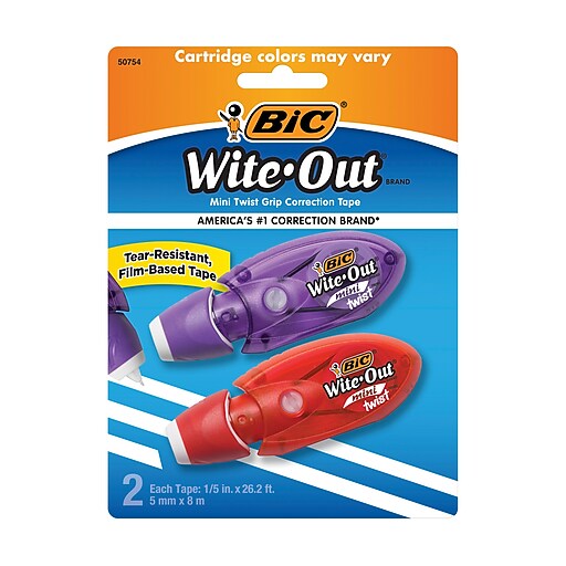 BIC Wite-Out Mini Correction Tape, White, 2/Pack (WOMTP21-WHI