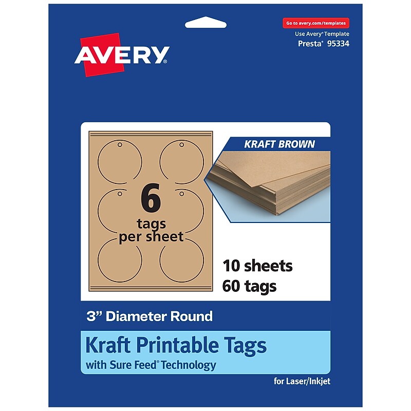 Avery 3" Diameter Blank Price & Merchandise Tags, Kraft Brown, 60/Pack (95334-KMT10) image 1