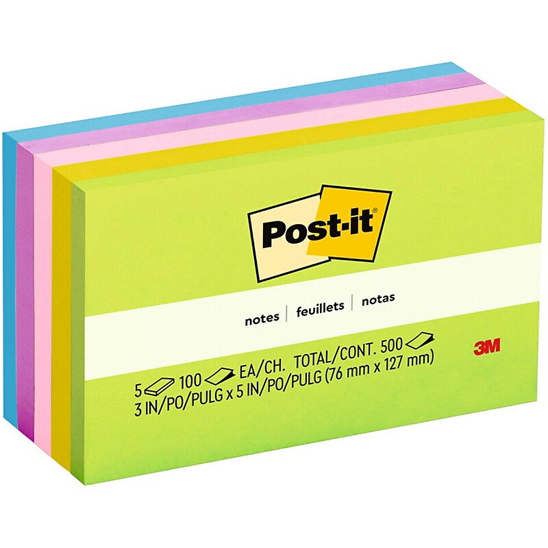 Post-it Notes, 3" x 5", Floral Fantasy Collection, 100 Sheet/Pad, 5 Pads/Pack (6555UC) image 1
