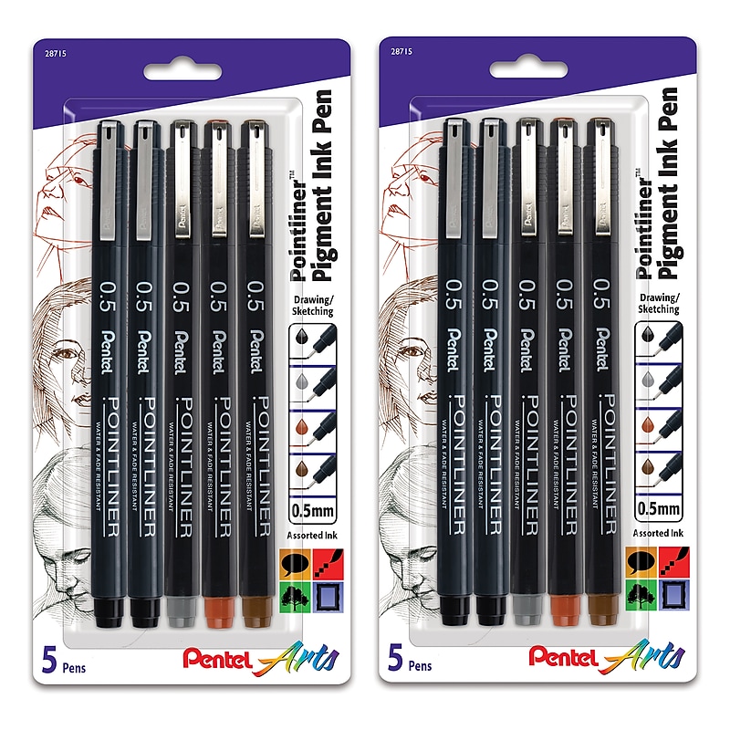 Pentel Arts Pointliner Pen, Assorted Ink Colors, 2/Pack (PTAS20PBP5M-2) image 1