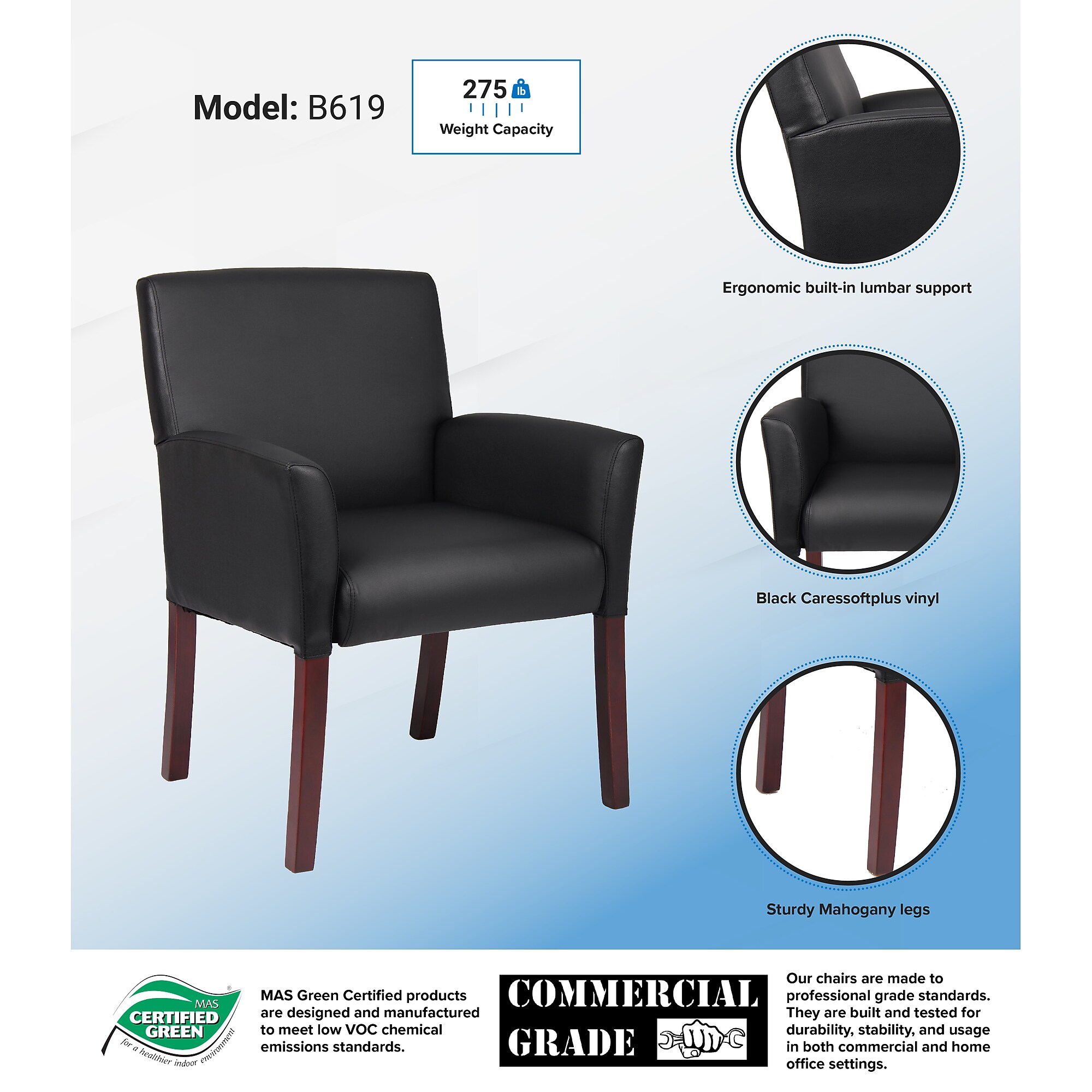 Boss Office Products Box Arm Faux Leather Guest Chair, Black/Mahogany (B619) Sansujyuku sansujyuku.com