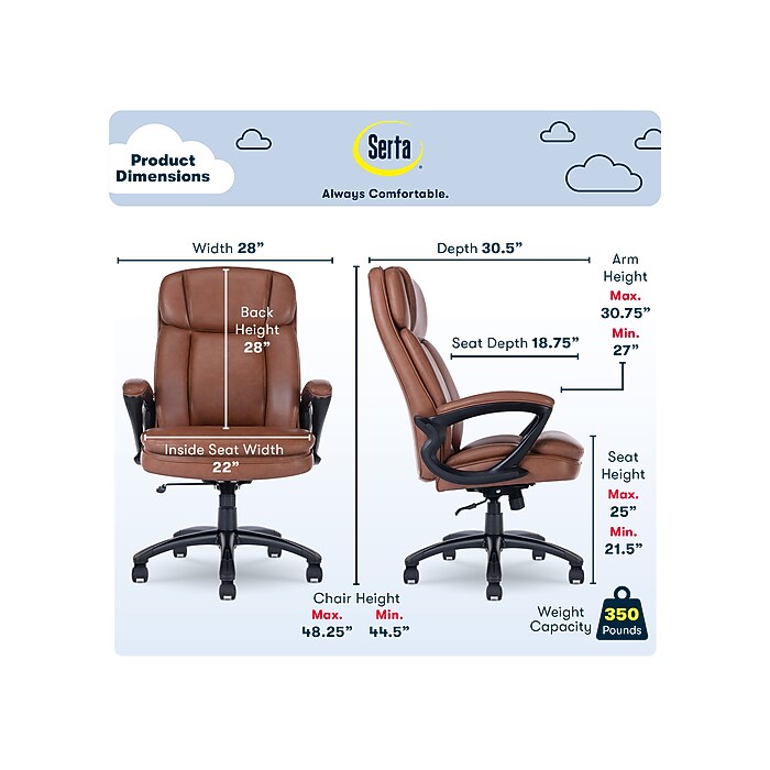 Serta Fairbanks Ergonomic Bonded Leather Executive Big & Tall