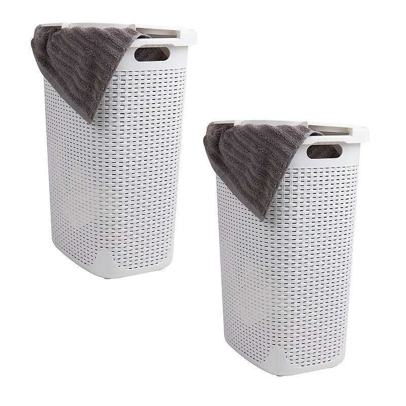 Mind Reader 15.85-Gallon Laundry Hamper with Lid, Plastic, White, 2/Set (60HAMP2PK-WHT) image 1