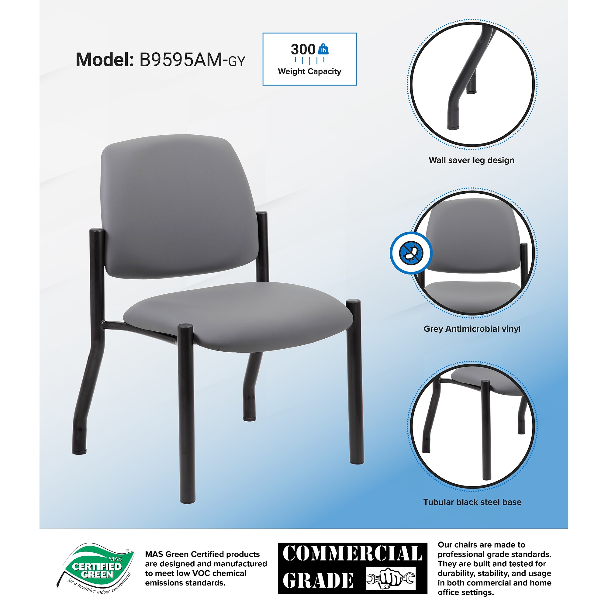 Boss Office Products Vinyl Bariatric Guest Chair, Armless, Grey (B9595AM-GY) Sansujyuku sansujyuku.com