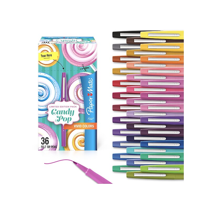 Paper Mate Candy Pop Flair Felt Tip Pen, Medium Point, 0.7mm, Assorted Colors, 36/Pack (1984556) image 1
