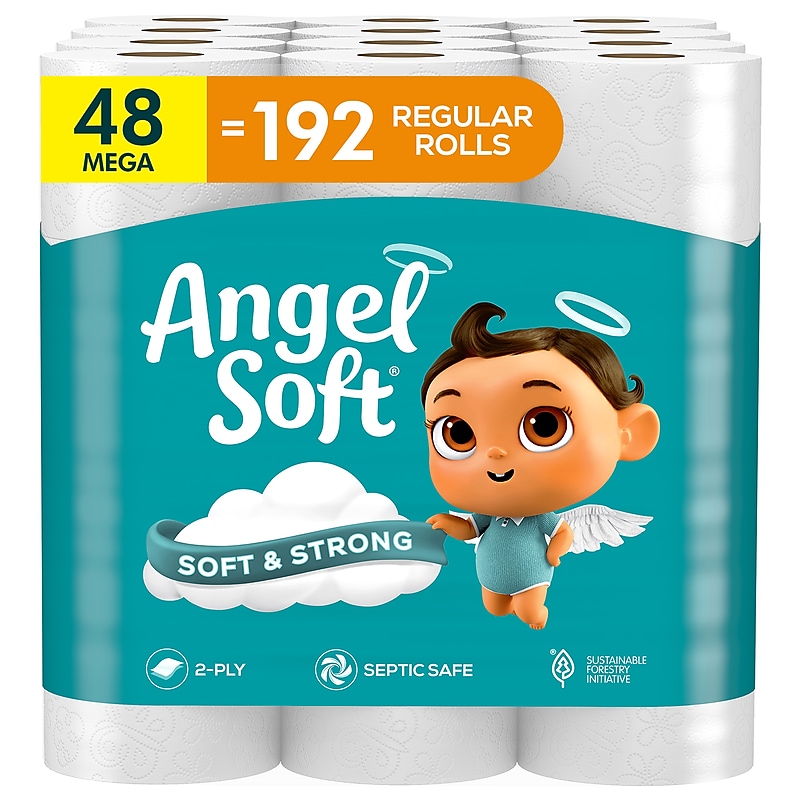 Angel Soft & Strong Mega Toilet Paper, 2-Ply, White, 320 Sheets/Roll, 48 Rolls/Pack (79403/50) image 1