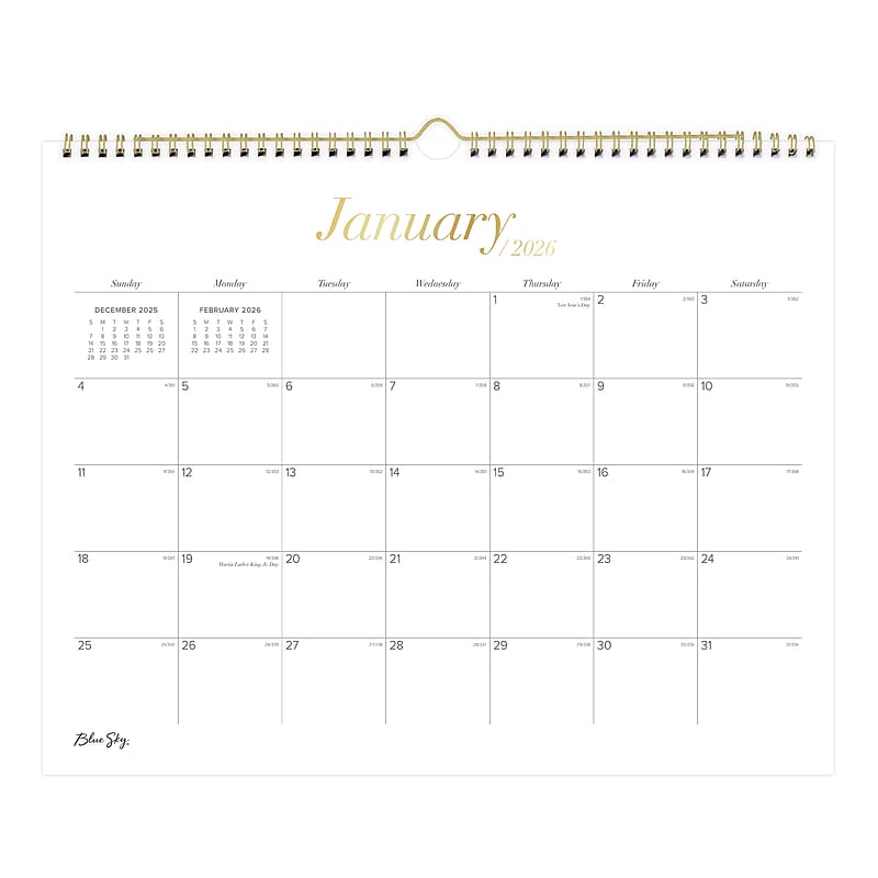 2026 Blue Sky Blue Sky 15" x 12" Monthly Wall Calendar, White/Gold/Black (155256) image 1