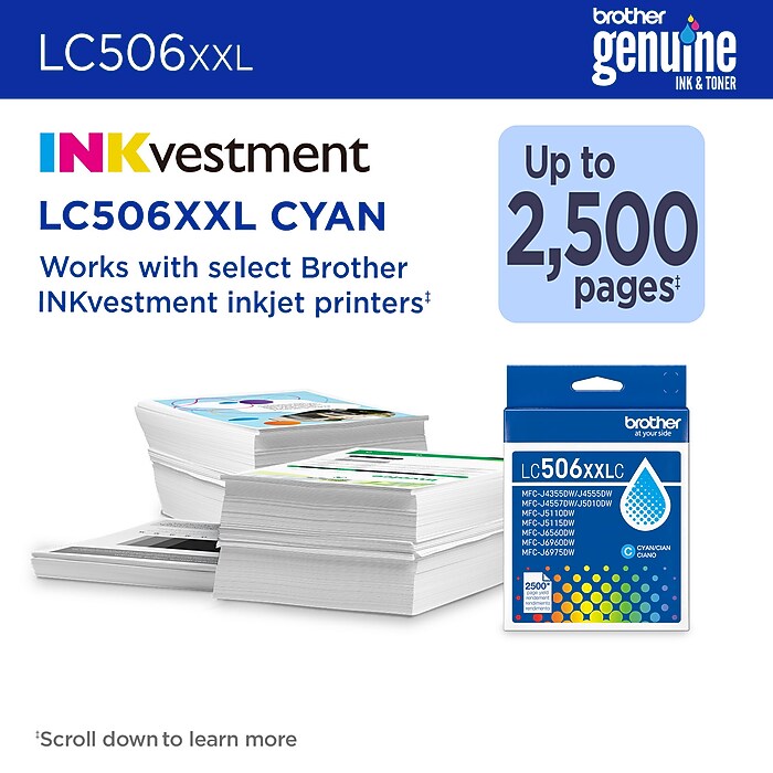 Brother LC506XXL Cyan Super High Yield Ink Cartridge, Prints Up to