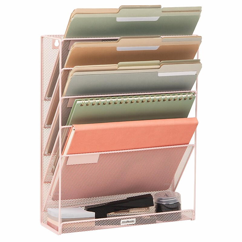 Mind Reader 5-Pocket Metal Mesh Mountable Wall File, Letter Size, Pink (MAGSTACK-PNK) image 1