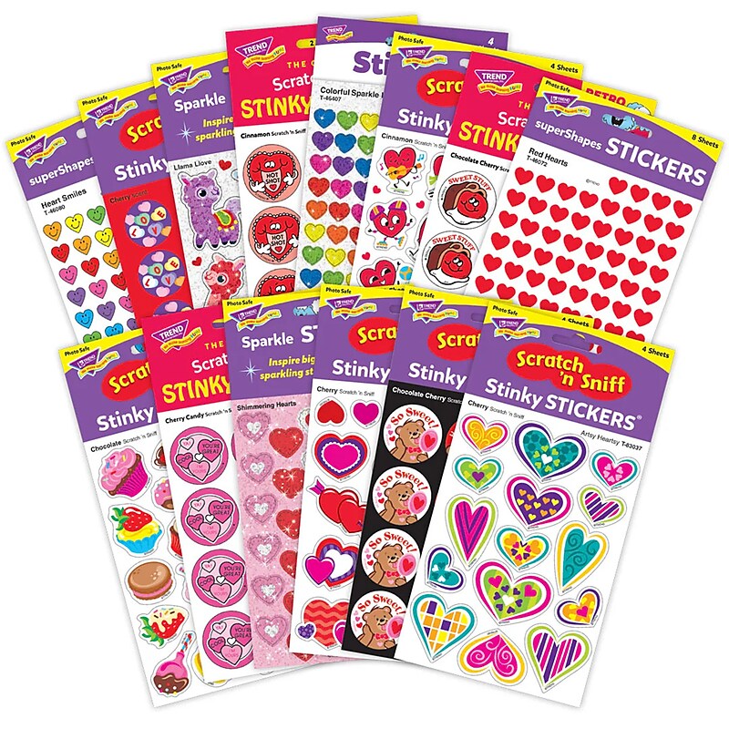 Trend Enterprises Valentine's Deluxe Mixed Stickers Set, Multicolored, 2540/Pack (T-33014) image 1