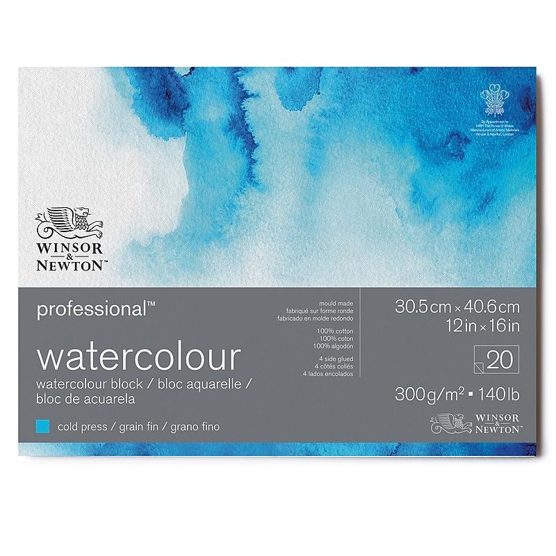 Winsor & Newton Professional Watercolor Block, 12" x 16", White, 20/Sheets (WNX6664004) image 1