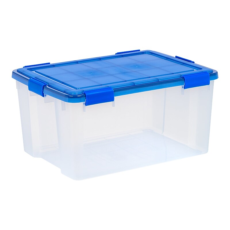 Iris WeatherPro 62.4 Qt. Latch Lid Storage Bin, Clear/Blue (500203) image 1