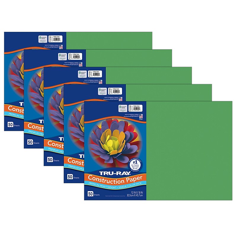 Tru-Ray 12" x 18" Construction Paper, Holiday Green, 50 Sheets/Pack, 5 Packs/Bundle (PAC102961-5) image 1