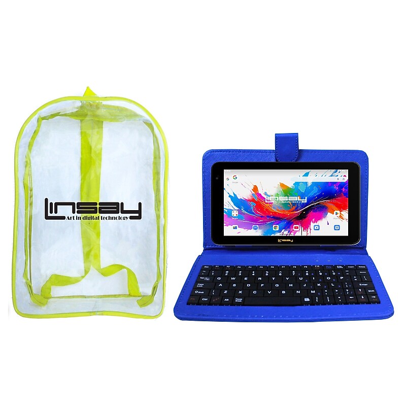 Linsay 7" Octa Core Tablet, WiFi, 128GB SSD, Android 15, Bundled with Blue Keyboard Case & Backpack (F7UXD128KEYBLUEBAC) image 1