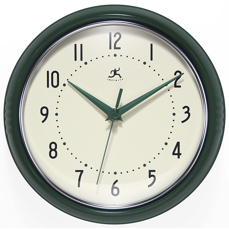 Infinity Instruments Round Retro Hunter Green Wall Clock, Aluminum, 9.5" (10940HG) image 1