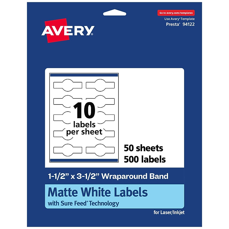 Avery Laser/Inkjet Multipurpose Labels, 3.5"  x 1.5", Matte White, 500/Box (94122) image 1