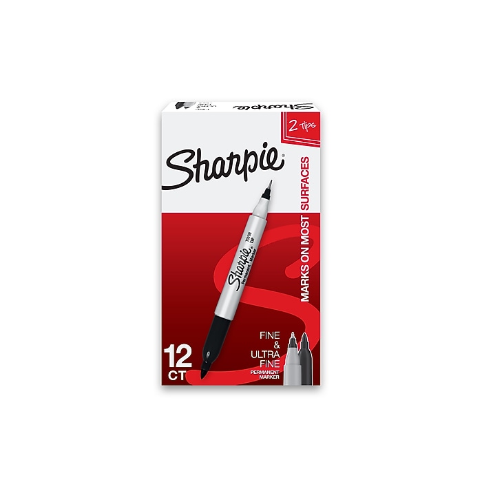 Sharpie Permanent Markers, Twin Tip, Black, 12/Pack (32001) Staples