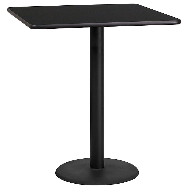 Flash Furniture Square Laminate Table Top with 24'' Round Bar-Height Table Base, 36" x 36", Black (XUBK3636TR24B) image 1