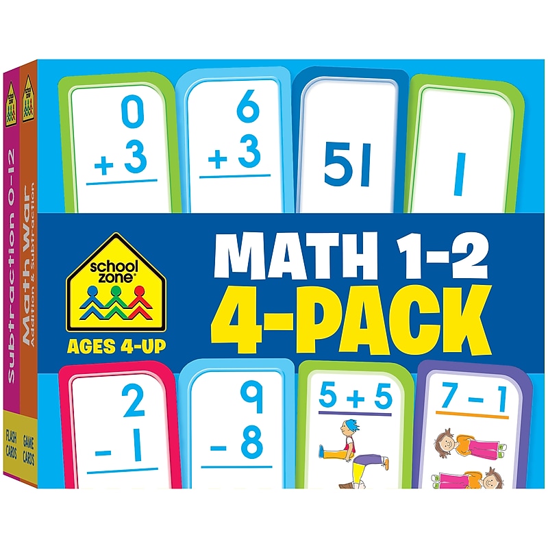 School Zone Math 1-2 Flash Card, 4/Pack (SZP04046) image 1