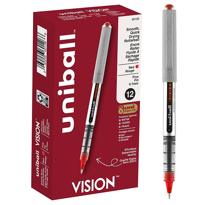 uni-ball Vision Rollerball Pens, Fine Point, Red Ink, Dozen (60139) image 1