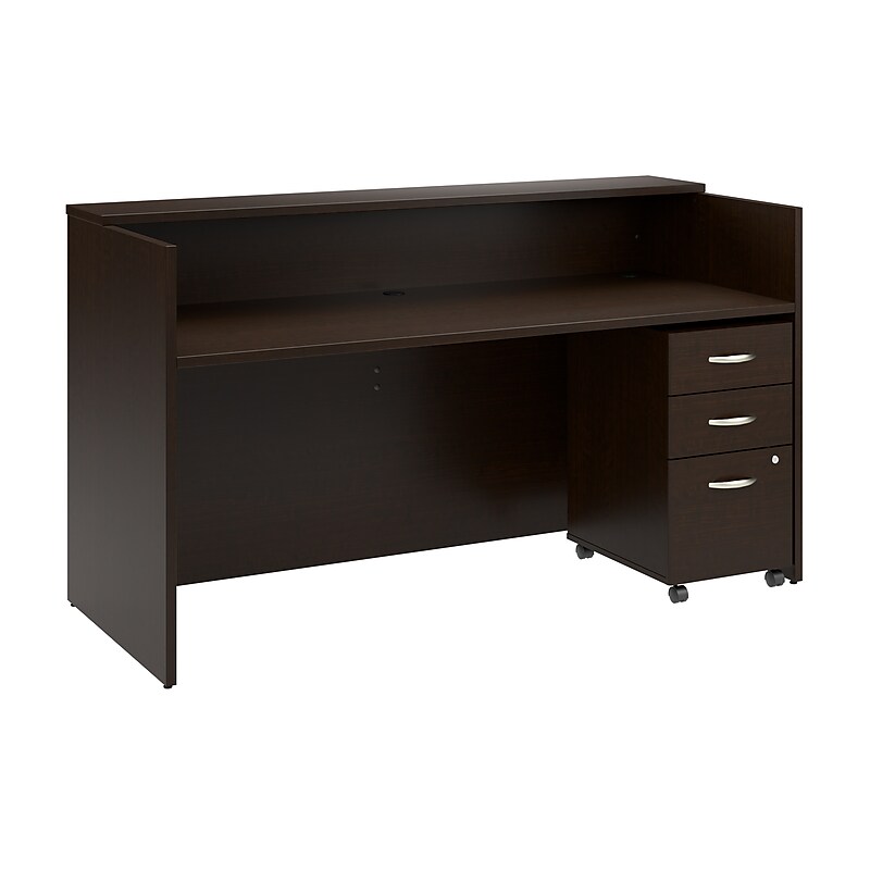 Bush Business Furniture Arrive 72"W Reception Desk with Shelf and Mobile File Cabinet, Mocha Cherry (ARV005MR) image 1