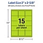Avery Laser/Inkjet Multipurpose Rectangle Labels, 2" x 2-5/8", Bright Green, 600/Pack (94235)~#|#~C30AFD57-04F2-414F-86AA58FF13107B59_sc7