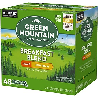 Green Mountain Breakfast Blend Decaf Coffee Keurig® K-Cup® Pods, Light Roast, 48/Box (5000355634)