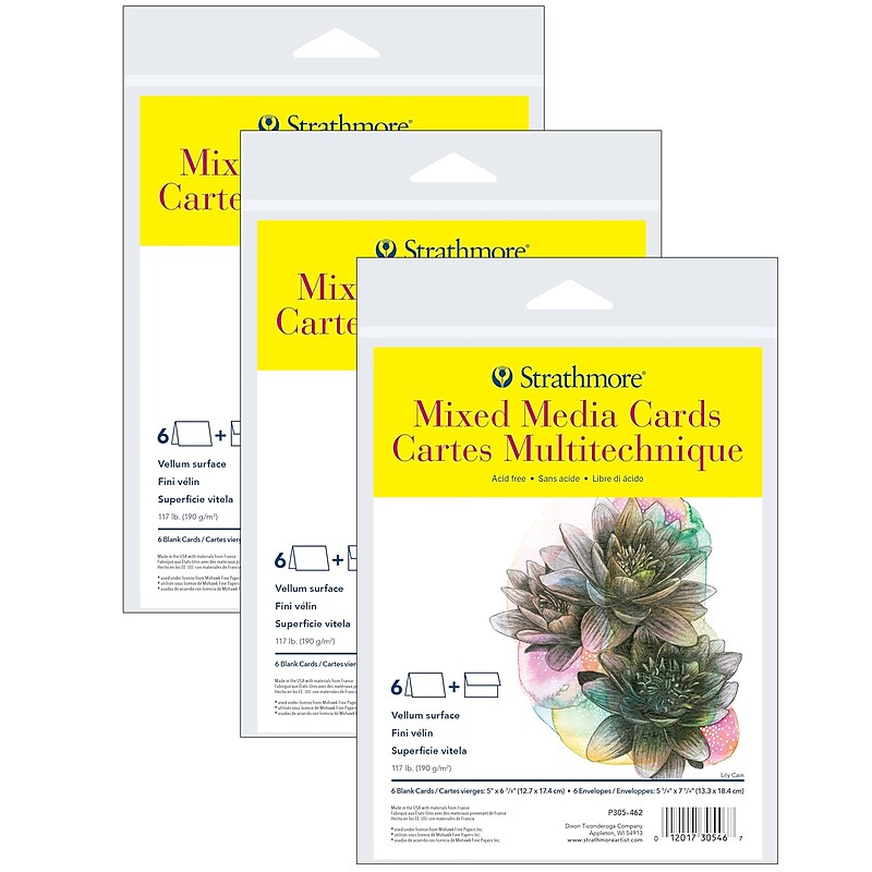 Strathmore 300 Series Mixed Media Cards & Envelopes, 6.875" x 5", White, 6/Pack, 3 Packs/Bundle (STTP305462-3) image 1