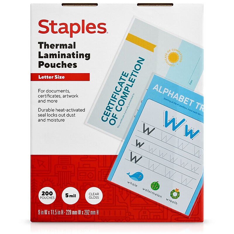 Staples Thermal Laminating Pouches, Letter Size, 5 Mil, 200/Pack image 1