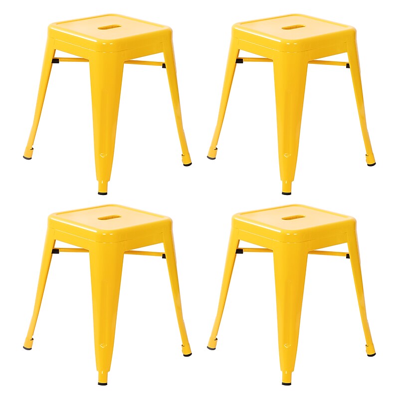 Flash Furniture Kai Industrial Iron Table Height Stackable Restaurant Stool without Back, Yellow, 4-Pieces/Pack (ETBT350318YL) image 1
