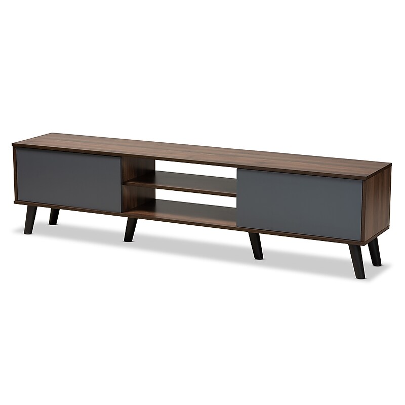 Baxton Studio Clapton TV Stand, Screens up to 78", Grey/Walnut Brown/Black (179-11225-HiT) image 1
