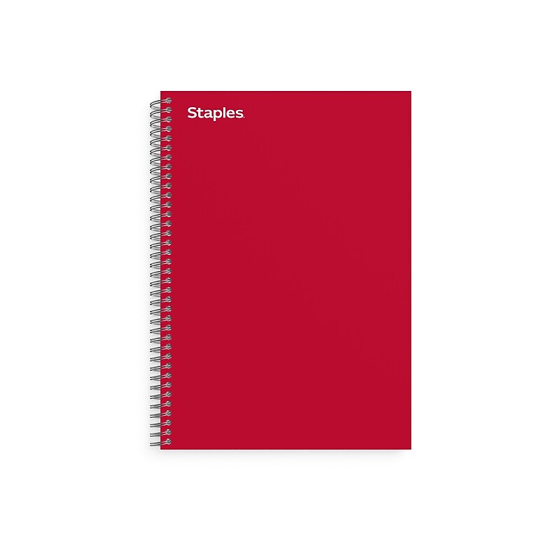 Staples Premium 3-Subject Notebook, 5.88" x 9.5", College Ruled, 138 Sheets, Red (ST58353) image 1