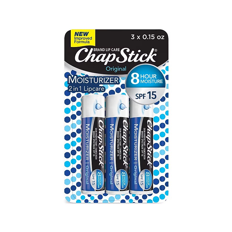 Chapstick Original Lip Balm Moisturizer, SPF15, 0.45oz., Colorless, 3 Chapsticks/Pack (305730725408) image 1
