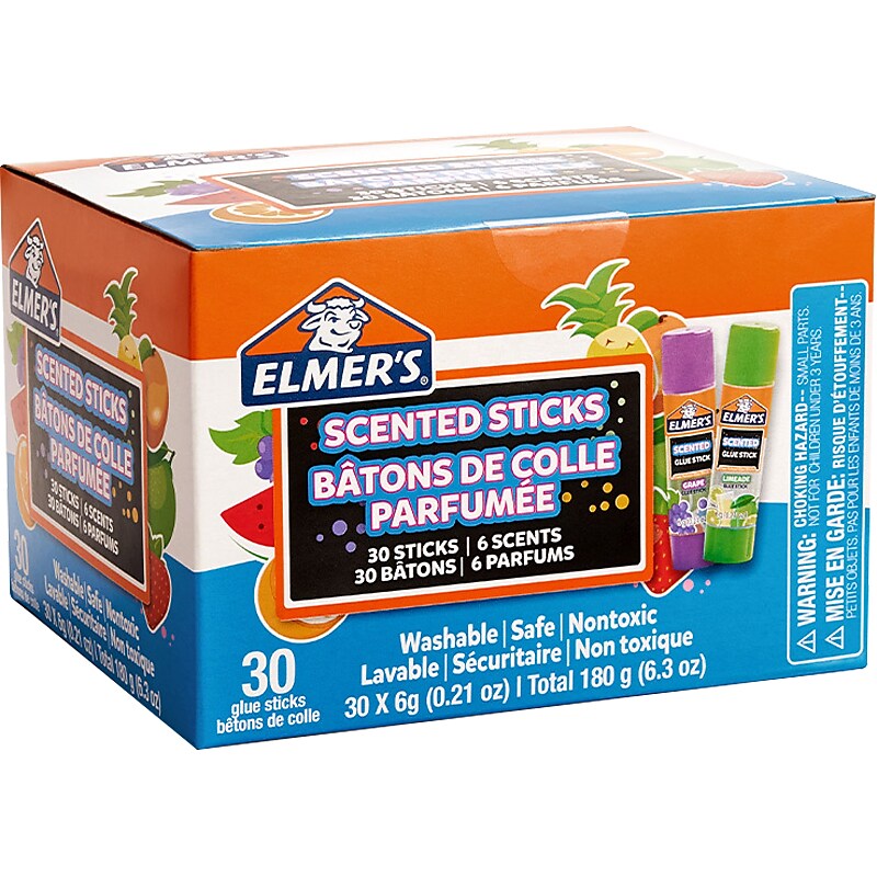 Elmer's Scented Washable Removable Glue Sticks, 0.21 oz., Assorted Colors, 30/Pack (2175692) image 1