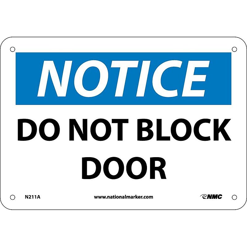 Notice Signs; Do Not Block This Door, 7X10, .040 Aluminum image 1