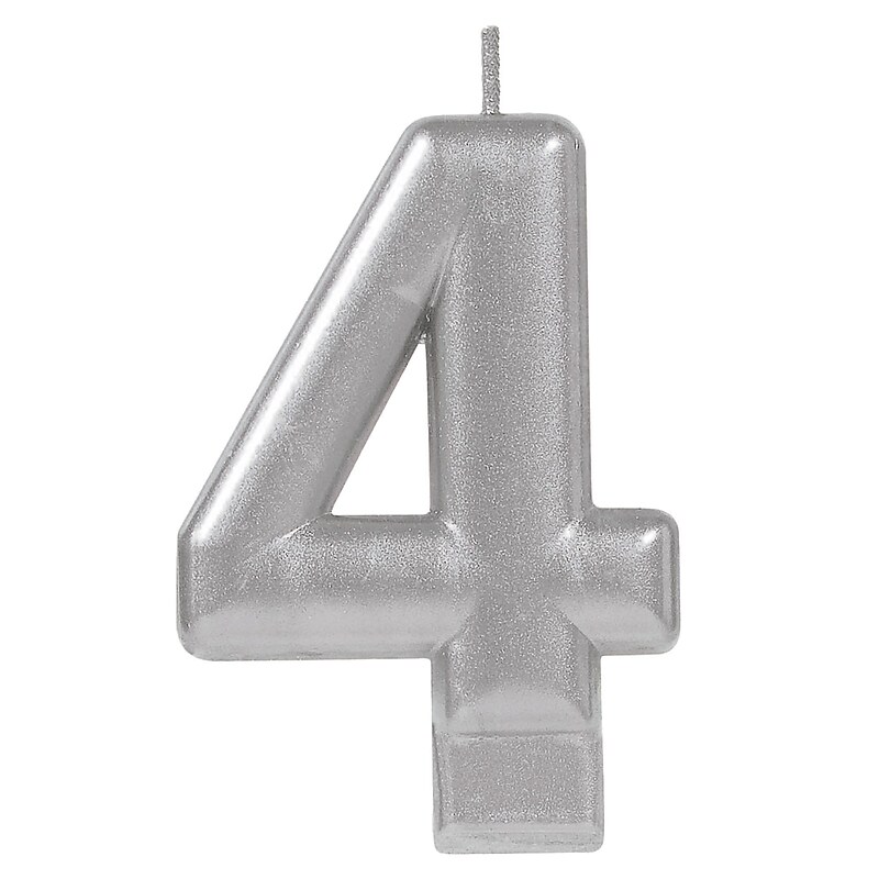 Party City Number 4 Birthday Candle, Silver (AM170580) image 1
