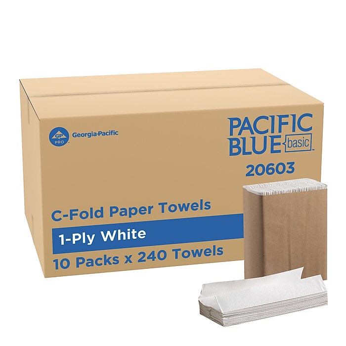 Pacific Blue Basic C-Fold Paper Towels, 1-ply, 240 Sheets/Pack, 10