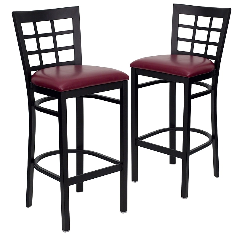 Flash Furniture HERCULES Traditional Metal Window Back Restaurant Barstool, Black/Burgundy, 2-Pieces/Pack (2XU6R7BWINBBGV) image 1
