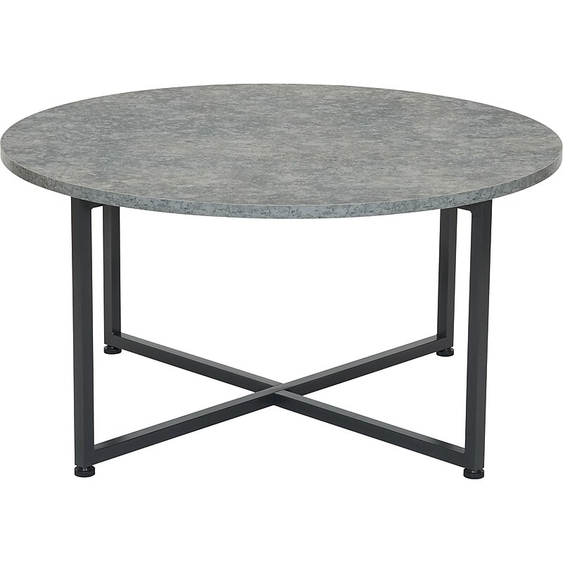 Household Essentials Jamestown 31.5"Dia. Laminate Round Coffee Table, Rustic Slate Concrete/Black (8096-1) image 1