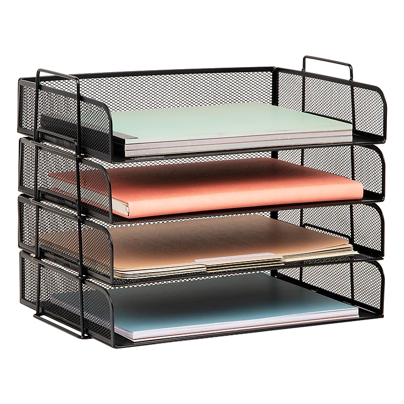 Mind Reader Metal Side Loading Stackable Letter Tray, Letter Size, Black (DSTACK4-BLK) image 1