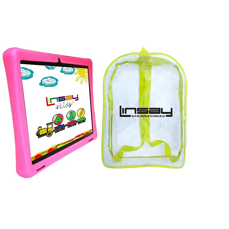 Linsay Octa Core 10.1" Tablet, 4GB RAM, 128GB Storage, Android 13, Bundled with Pink Kids Case, Backpack, and Stylus Pen image 1
