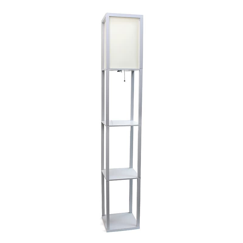 Simple Designs 62.50" Etagere Organizer Storage Shelf Floor Lamp with Linen Shade, Grey (LF1014-GRY) image 1