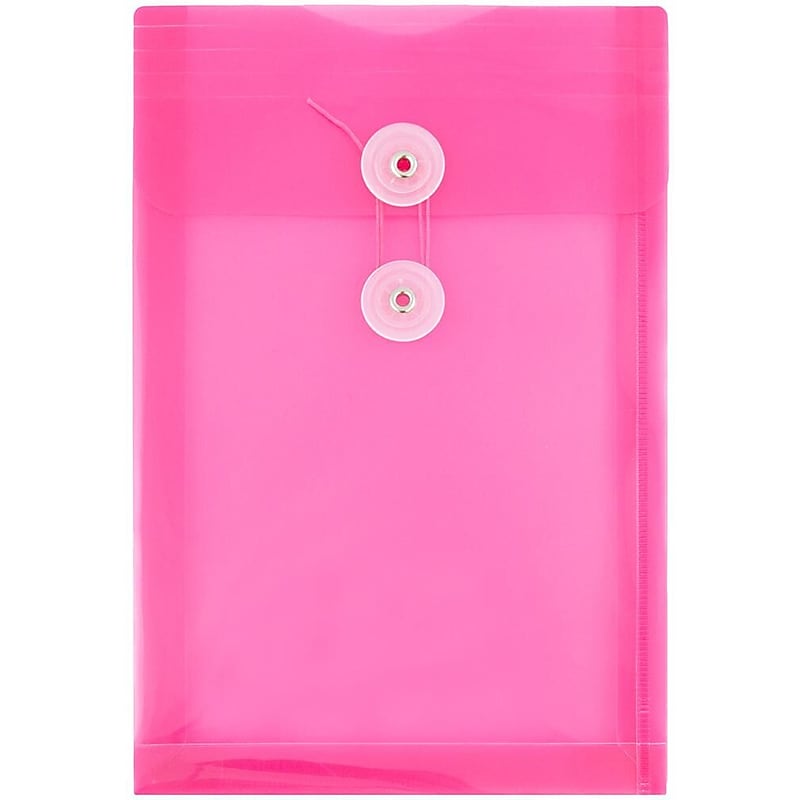 JAM Paper Premium Plastic Filing Envelope with Button & String Closure, 6 1/4" x 9 1/4", Fuchsia Pink, 3/Pack (472B1FUX3) image 1