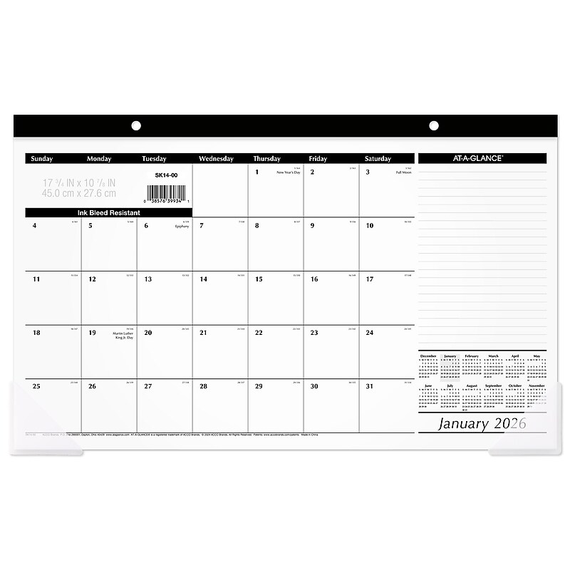 2026 AT-A-GLANCE 17.75" x 11" Monthly Desk Pad Calendar, White/Black (SK14-00-26) image 1