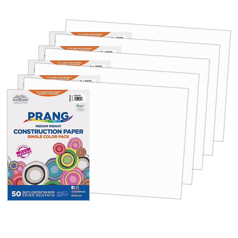 Prang 12" x 18" Construction Paper, Bright White, 50 Sheets/Pack, 5 Packs/Bundle (PAC8707-5) image 1