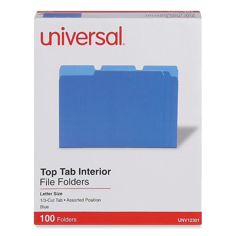 Universal File Folder, Letter Size, Blue, 100/Box (UNV12301) image 1