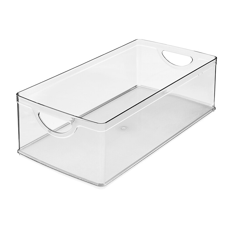 iDESIGN Large Stackable Plastic Storage Bin with Handles, 5" x 8" x 16", Clear (80006) image 1