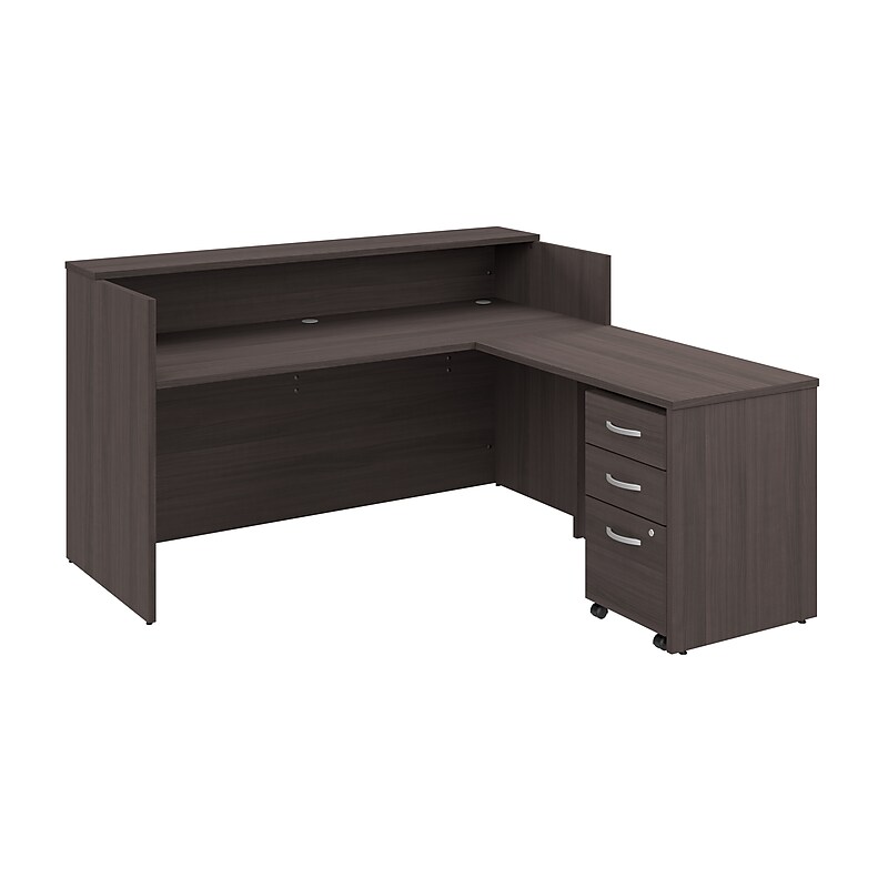 Bush Business Furniture Arrive 72"W L Shaped Reception Desk with Shelf and Mobile File Cabinet, Storm Gray (ARV007SG) image 1